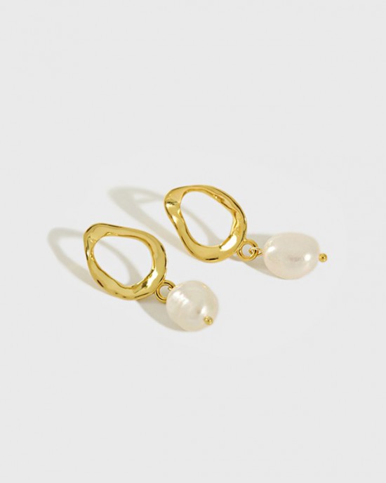 MEREDITH Gold Baroque Pearl Drop Earrings