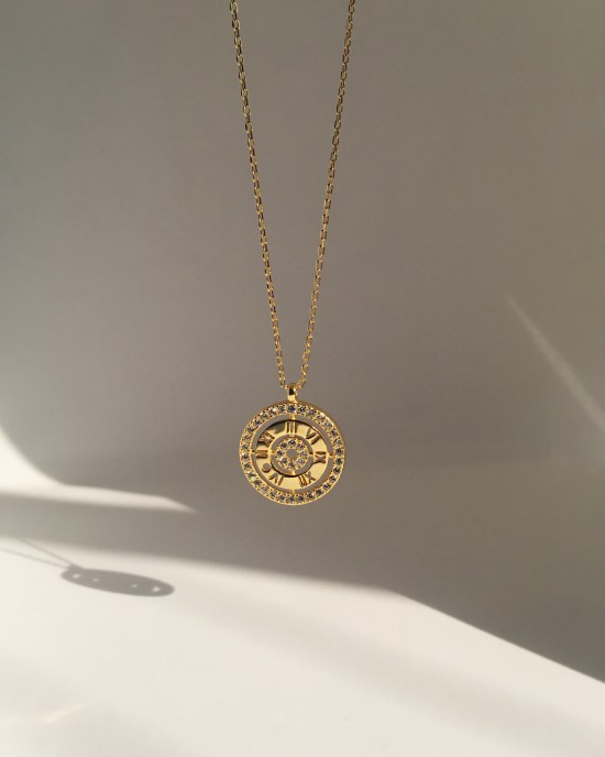 DIAMOND CLOCK Gold Vermeil Necklace