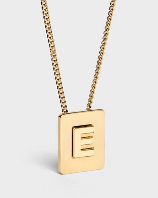 Gold Initial Letter E Pendant Necklace 