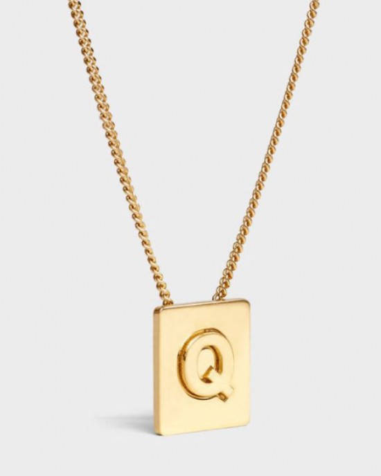 Gold Initial Letter Q Pendant Necklace 