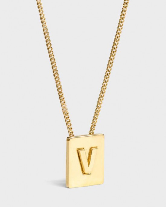 Gold Initial Letter V Pendant Necklace 