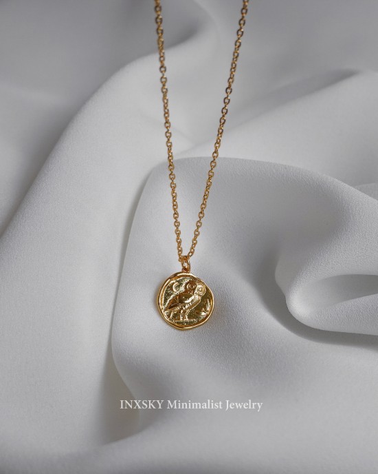 OWL OF ATHENA 18k Gold Coin Pendant 